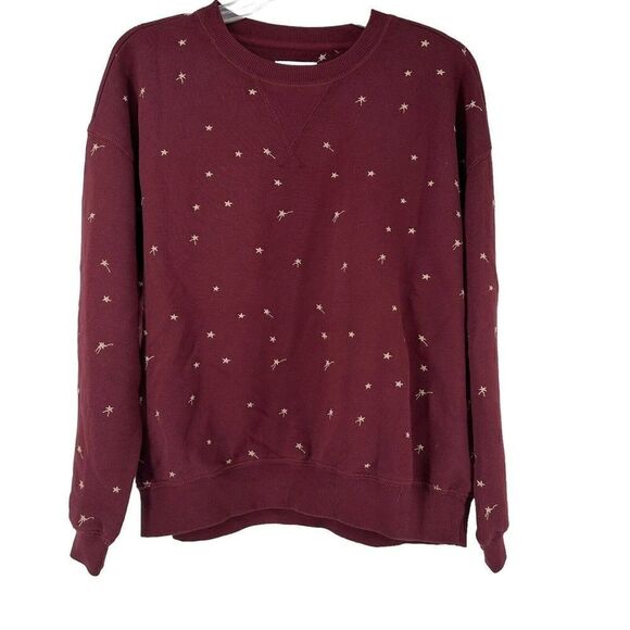 Lou & Grey Sweatshirt Size S Relaxed Burgundy Red Shooting Star Embroidered Top - Picture 1 of 7